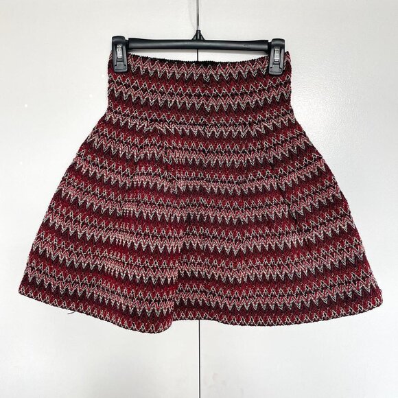 H&M | Red & Black Zigzag Pleated Bandage Elastic Flared Mini Skirt | Size XS - Picture 4 of 6